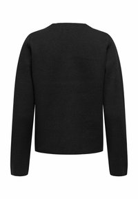 Schwarzer Pullover mit langen Ärmeln und rundem Ausschnitt, aus weichem Stoff gefertigt. Schlichtes Design, ohne Muster oder Hardware, reguläre Passform.