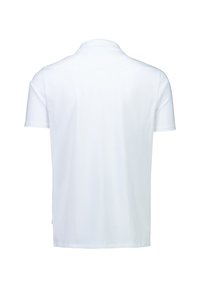 Biała koszulka polo z krótkim rękawem wykonana z gładkiej bawełnianej tkaniny, z klasycznym kołnierzykiem i prostym dołem z subtelną metką marki z boku.