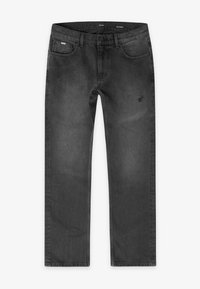 Jeans in denim nero con una vestibilità dritta, design a cinque tasche, cuciture classiche e leggera sfumatura sul fronte. Chiusura con bottone e cerniera.