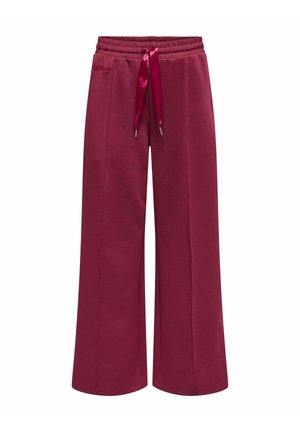 Pantaloni della tuta bordeaux con vita regolabile tramite un cordoncino, design a gamba larga e superficie liscia. Senza tasche o loghi visibili.