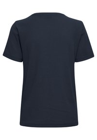 Marineblå kortærmet t-shirt med en struktureret, vaffel-lignende mønster. Rund ribbet halsudskæring og en afslappet pasform.