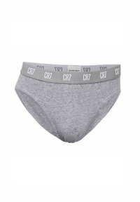 Grau Baumwollslips mit einem samtweichen elastischen Bund, der das wiederholte "CR7"-Markenlogo trägt. Das Design ist eng anliegend und klassisch im Stil.