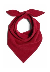 Sarkans vilnas šalles veida bandana, trīsstūrveida ar asiem galiem, gluda tekstūra un slāņaina dizaina. Piemērots dažādiem stila risinājumiem.