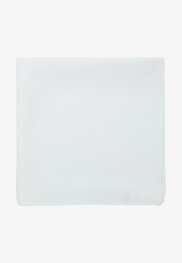 Weißes Seiden-Einstecktuch mit glatter Textur, ordentlich gefalteten Kanten und ohne sichtbare Muster oder Verzierungen.