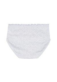 Graue Baumwollslips mit einem gewellten Taillenbund, der ein strukturiertes Herzmuster aufweist und aus einem weichen, leichten Material besteht.