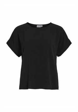 Svart kortermet t-skjorte med løs passform, rund hals og myk tekstur. Har et enkelt design uten mønstre eller detaljer.