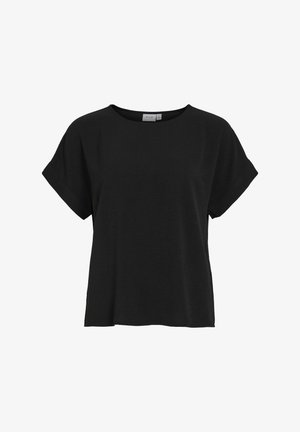 Svart kortermet t-skjorte med løs passform, rund hals og myk tekstur. Har et enkelt design uten mønstre eller detaljer.