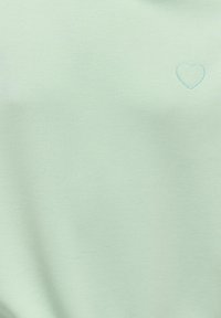 Lichtgroene top gemaakt van zachte stof met een gladde textuur, voorzien van een klein, blauw geborduurd hartje. Eenvoudig, minimalistisch ontwerp.