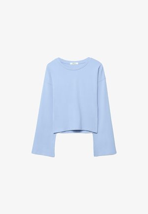 Top corto a maniche lunghe azzurro chiaro, con scollo arrotondato e vestibilità ampia. Realizzato con un tessuto liscio e leggero.