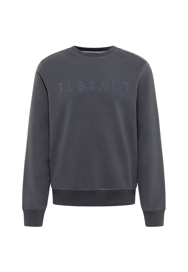Grau meliertes Sweatshirt mit Rundhalsausschnitt, vorne mit erhabenem ELBSAND-Logo. Hergestellt aus weichem Stoff, mit gerippten Bündchen und Saumabschluss.