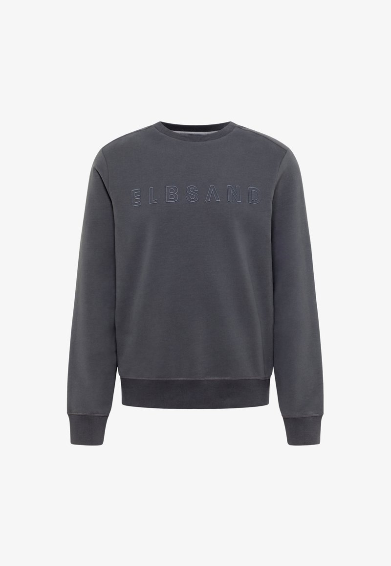 Grau meliertes Sweatshirt mit Rundhalsausschnitt, vorne mit erhabenem ELBSAND-Logo. Hergestellt aus weichem Stoff, mit gerippten Bündchen und Saumabschluss.