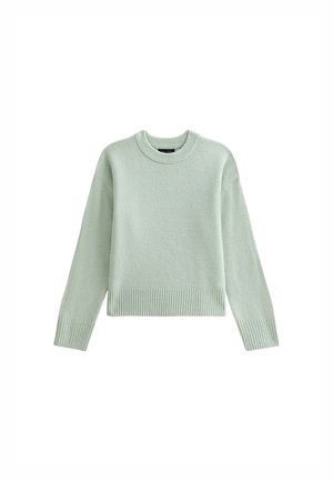 Lichtgroene pullover trui van gestructureerde stof. Geribde halslijn en manchetten met een iets boxy pasvorm; lange mouwen en geen patronen.