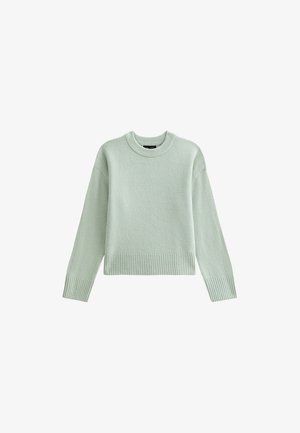 Lichtgroene pullover trui van gestructureerde stof. Geribde halslijn en manchetten met een iets boxy pasvorm; lange mouwen en geen patronen.