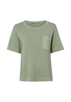 Lichtgroen T-shirt met korte mouwen, een ronde halslijn en een klein borstzakje aan de linkerkant.