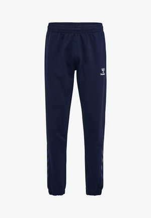 Marineblå sweatpants med elastisk talje, tapered ben og striber langs siderne. Fremstillet af blødt bomuldsblandingsstof.