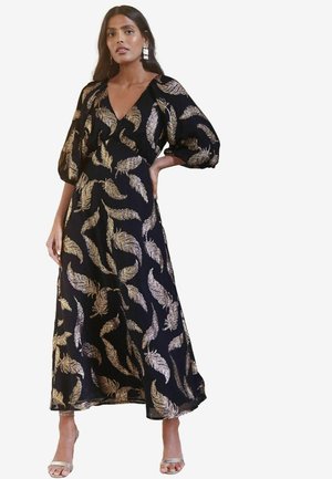 Love & Roses FEATHER METALLIC PUFF SLEEVE - Maxi ruha - black