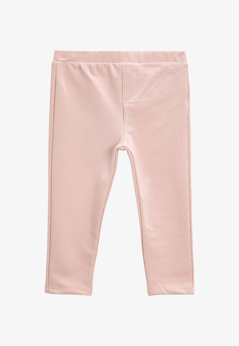 Helle rosa Leggings aus weichem, dehnbarem Stoff. Mit einem elastischen Bund und ohne Taschen, ausgestattet mit einem geraden Beinschnitt.