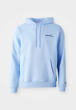 Felpa con cappuccio azzurro chiaro realizzata in tessuto morbido, con tasca a marsupio, cappuccio con cordino e logo ricamato sul petto.