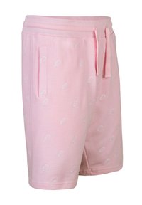 Rosa Baumwollshorts mit weißem Eis am Stiel-Muster, mit elastischem Bund, Kordelzug und zwei Seitentaschen. Weicher Stoff und lockere Passform.