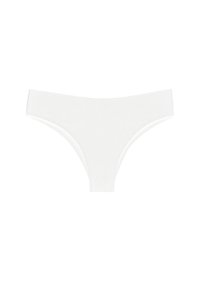 Witte katoenen thong ondergoed met een zachte, naadloze ontwerp, voorzien van een gladde tailleband en minimale stiknaden voor comfort.