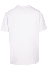 White short-sleeve T-shirt, round neck, cotton fabric, plain design, straight cut, no visible branding or patterns. Back view shown.