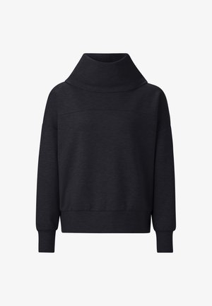 Tumehall oversized dressipluus kõrge kaelusega, pikkade varrukatega ja soonikkoes mansettidega. Valmistatud pehmest, tekstuuritud kangast.