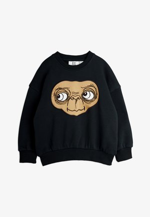 Čierna mikina s veľkým, béžovým karikatúrnym charakterom s výraznými očami a zaobleným tvarom. Obsahuje rebrované manžety a lem.