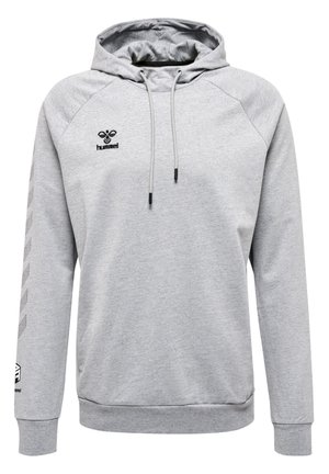 Grau Hoodie mit einer Kordelzugkapuze, strukturiertem Stoff, Raglanärmeln und Hummel-Logo. Mit Streifen entlang des linken Ärmels und gerippten Bündchen.
