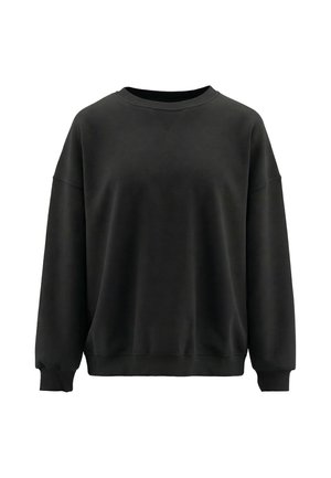 Felpa nera con collo rotondo, maniche lunghe, polsini e girovita a costine, dalla vestibilità comoda e dal design semplice.