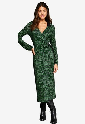 PETITE FIT -  V NECK RUCHED HARDWARE MIDI  - Jerseyjurk - green