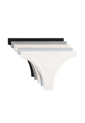 Set bombaževih tangic v štirih barvah: črna, siva, svetlo siva in bela. Ima gladek, raztegljiv material in nizko rezano zasnovo.