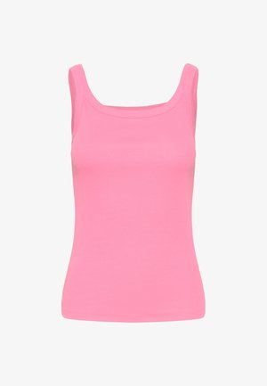 Rosa Baumwoll-Tanktop mit rundem Ausschnitt, gerippter Textur und figurbetontem Schnitt. Verfügt über schmale Träger und einen sauberen Saum.