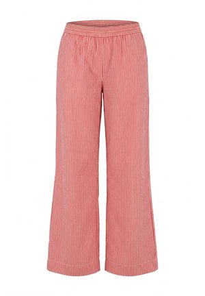 Pantalon large à rayures verticales rouges et blanches avec une taille élastique et des ourlets revers.
