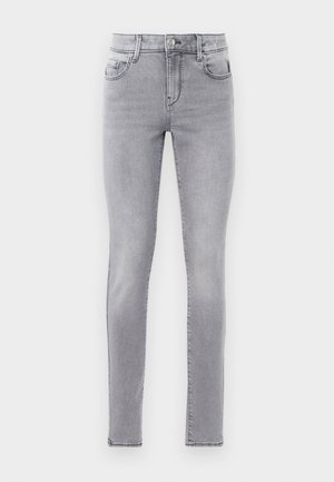 Tynne jeans i lys grå denim, med et klassisk fem-lomme-design, knappestenging og subtile viskestykker-detaljer.