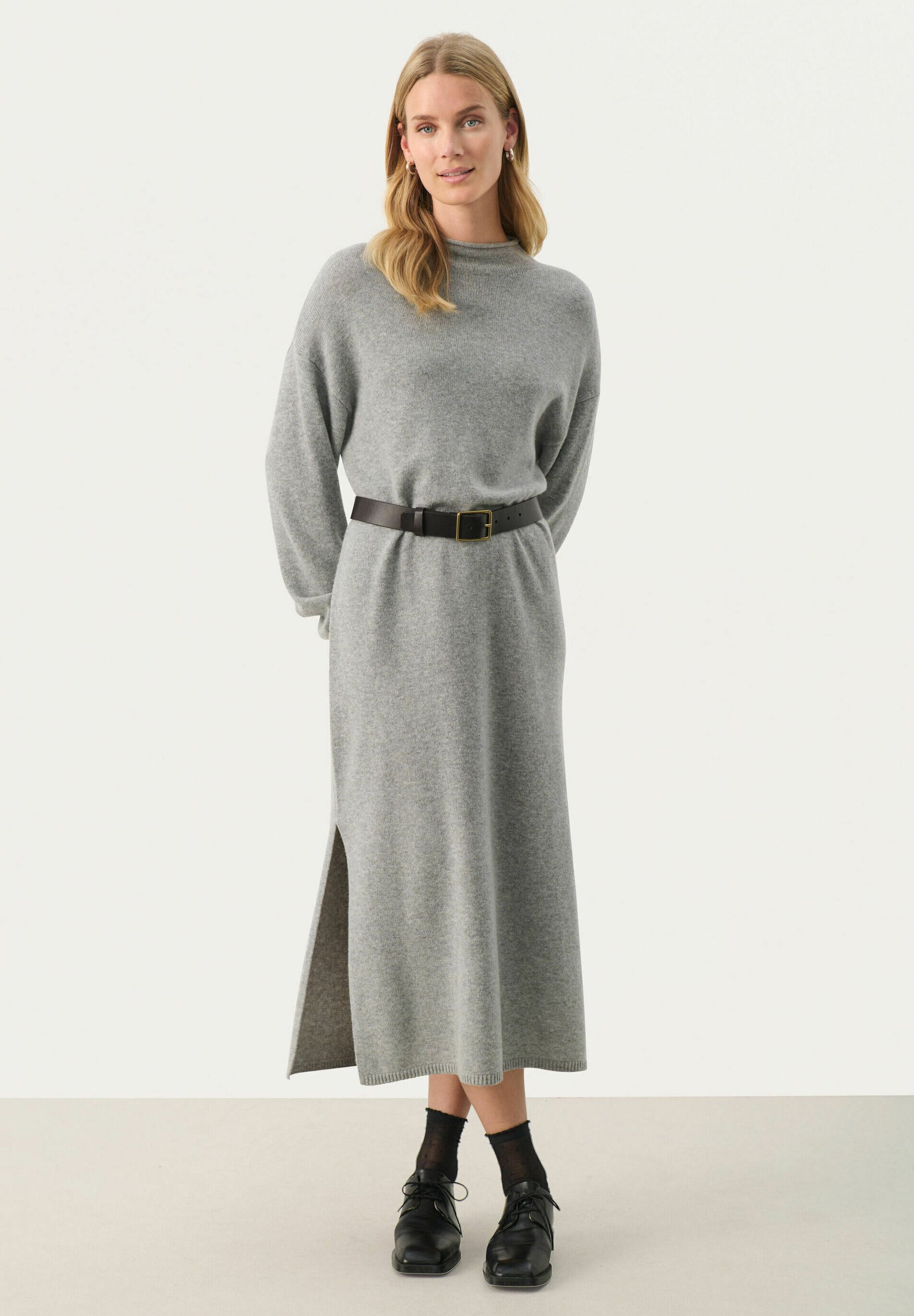 Leather Trimmed Wool Jumper Dress グレー Part Two LUELLA - Jumper dress - medium grey melange/light grey