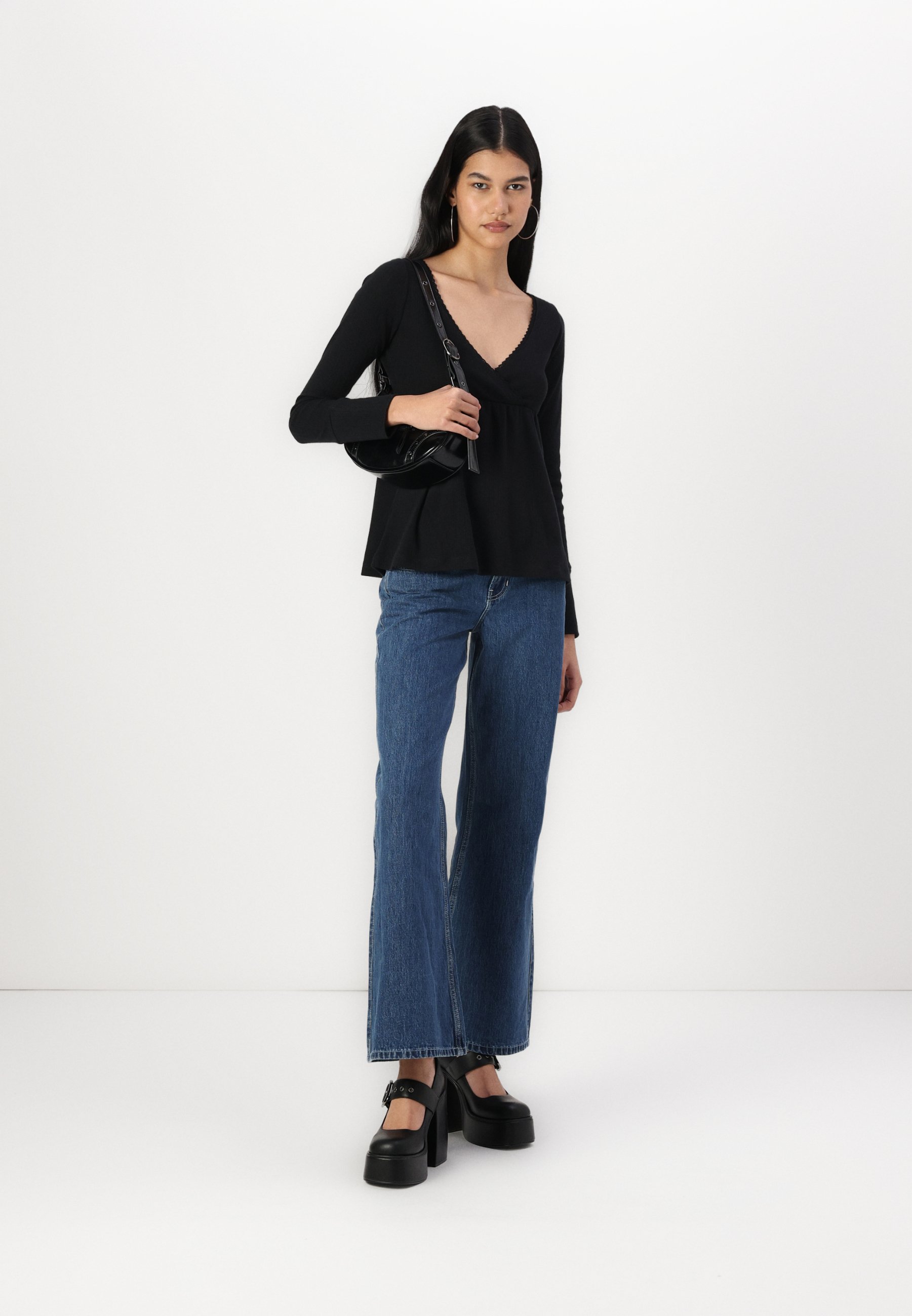 Hollister Co. Easy Long-Sleeve Pointelle Babydoll Top - Long