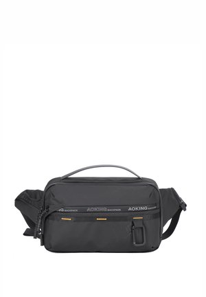 Borsa a spalla AOKING nera con molteplici tasche con zip, una tracolla regolabile, tessuto resistente e un design rettangolare elegante.