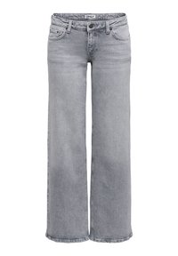 Ανοιχτό γκρι τζιν παντελόνι με φαρδιές γραμμές, κατασκευασμένο από ντένιμ. Διαθέτει κανονική μέση με θηλιές για ζώνη, πέντε τσέπες και διακριτικές λεπτομέρειες ξεθωριάσματος.