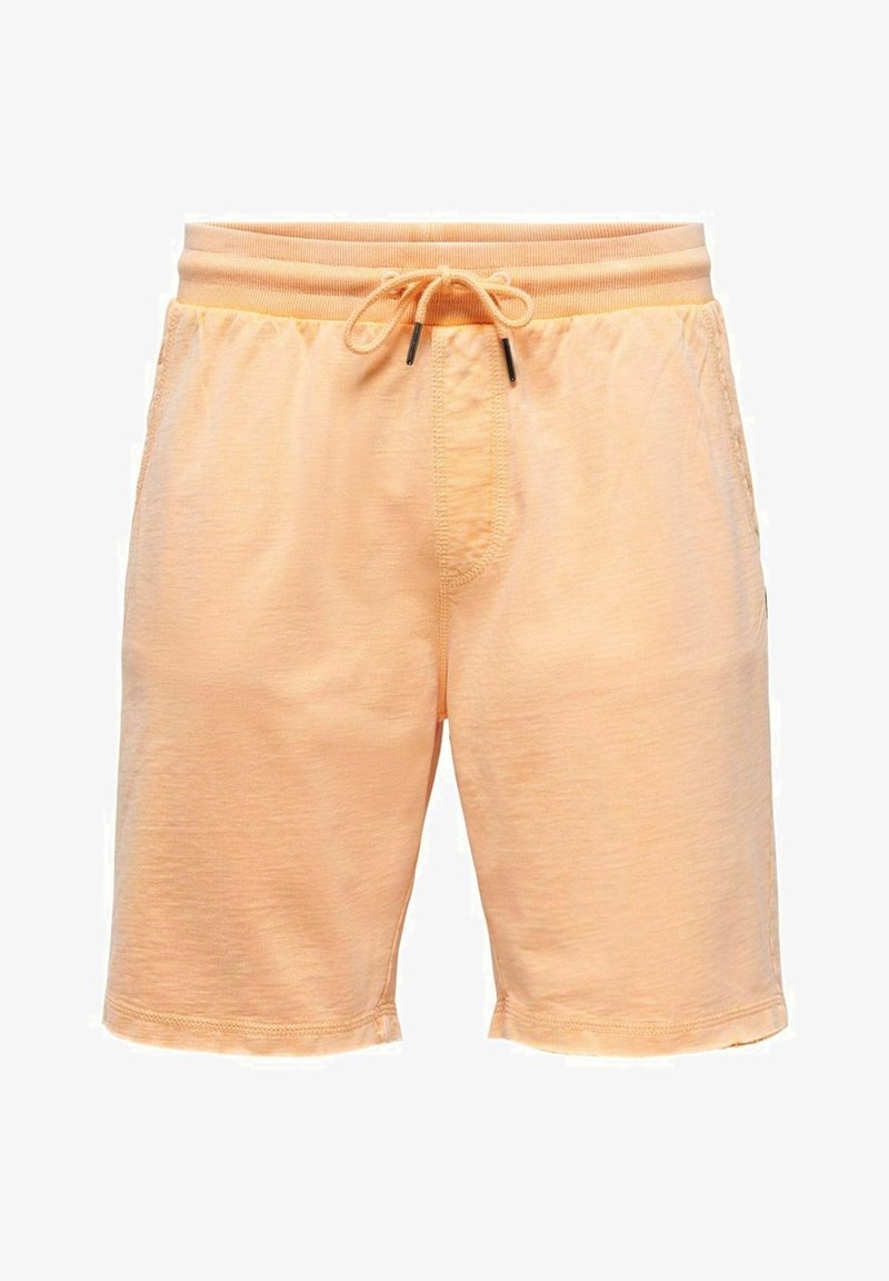Shorts orange clair en tissu léger, dotés d'une taille élastique avec cordon de serrage et de poches latérales pour plus de commodité.