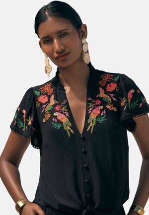 Love & Roses REGULAR FIT - EMBROIDERED TROPICAL BEACH - Bluse - black parrot