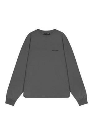 Gray long-sleeve sweatshirt made of soft cotton, featuring a round neck, relaxed fit, and a small logo on the front left side.