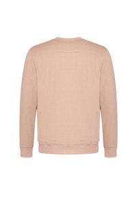 Ljusrosa sweatshirt med rund halsringning, ribbade ärmslut och nederkant. Har en subtil textur och stickningsdetalj på baksidan.