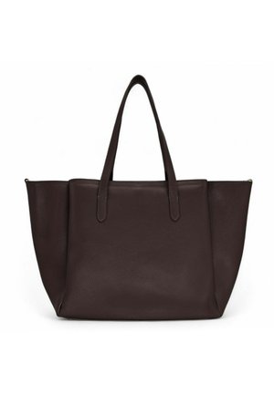 Sac fourre-tout en cuir marron foncé avec deux poignées et une large forme rectangulaire, présenté sur un fond blanc uni.