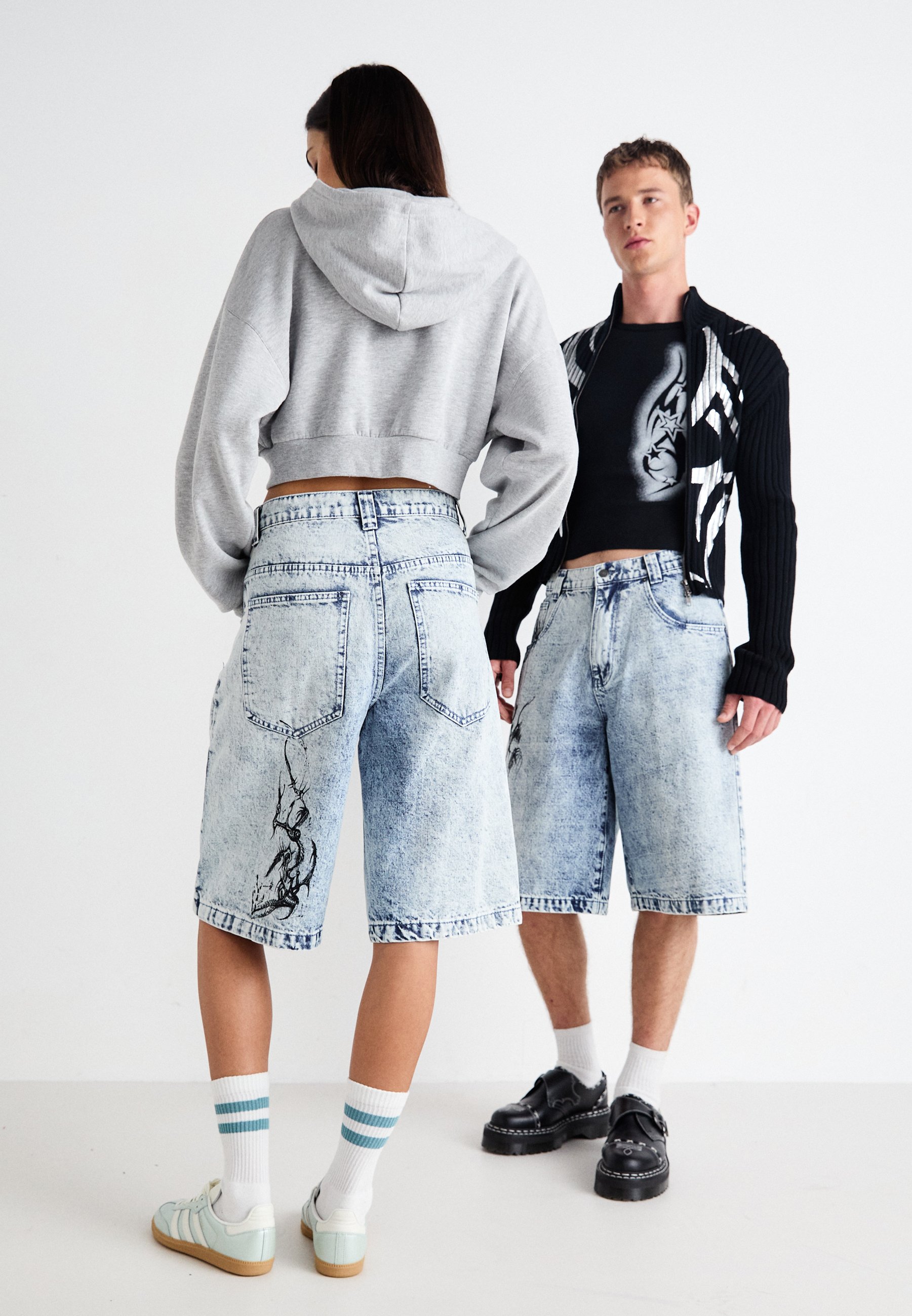 Jaded London LAZY WILLY JORT UNISEX - Denim shorts - light blue