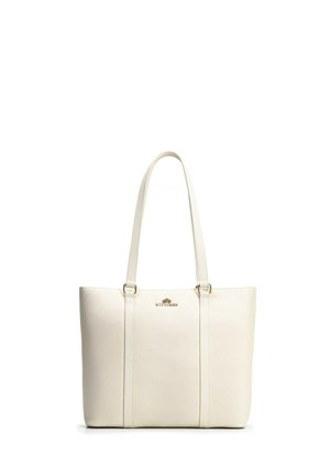 Witte leren draagtas met twee schouderriemen en een gouden Wittchen-logo, gecentreerd nabij de bovenkant.