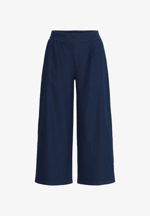 Marineblaue, weit geschnittene, kurze Hose mit elastischem Bund und glattem, strukturiertem Stoff.