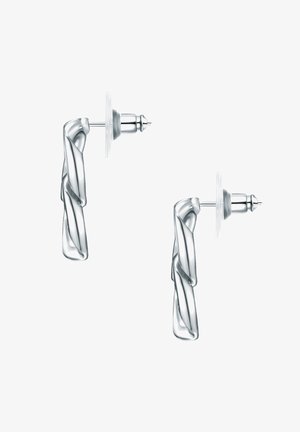 Twisted sølv metal stud øreringe med en glat finish, der har en transparent bagside for sikker bæring. Elegant og minimalistisk design.