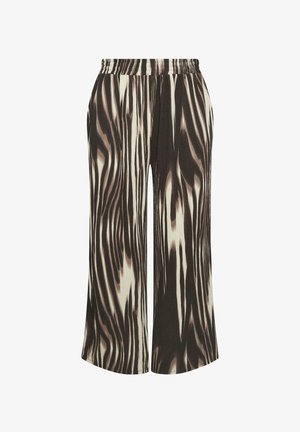 Wijde broek met elastische tailleband, met een vloeiend zwart-wit abstract zebraprintpatroon.