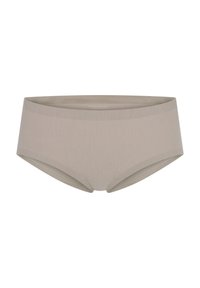 Beige hipster alushousut, jotka on valmistettu pehmeästä ja joustavasta kankaasta. Niissä on sileä vyötärö ja saumaton muotoilu, jossa on hienovarainen heather-tekstuuri.