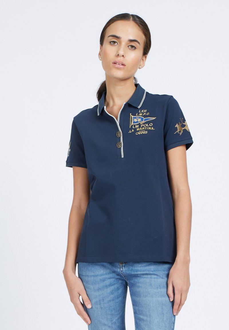 La Martina SHORT SLEEVED POLO SHIRT Polo Marineblau gris Azulado la-martina-short-sleeved-polo-shirt-polo-marineblau-gris-azulado